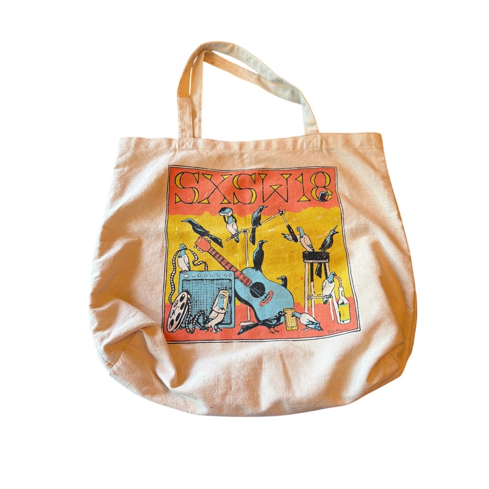 SXSW Tote Bag Cream 2018 HBO Todd Francis Graphic Music Festival Promo Canvas